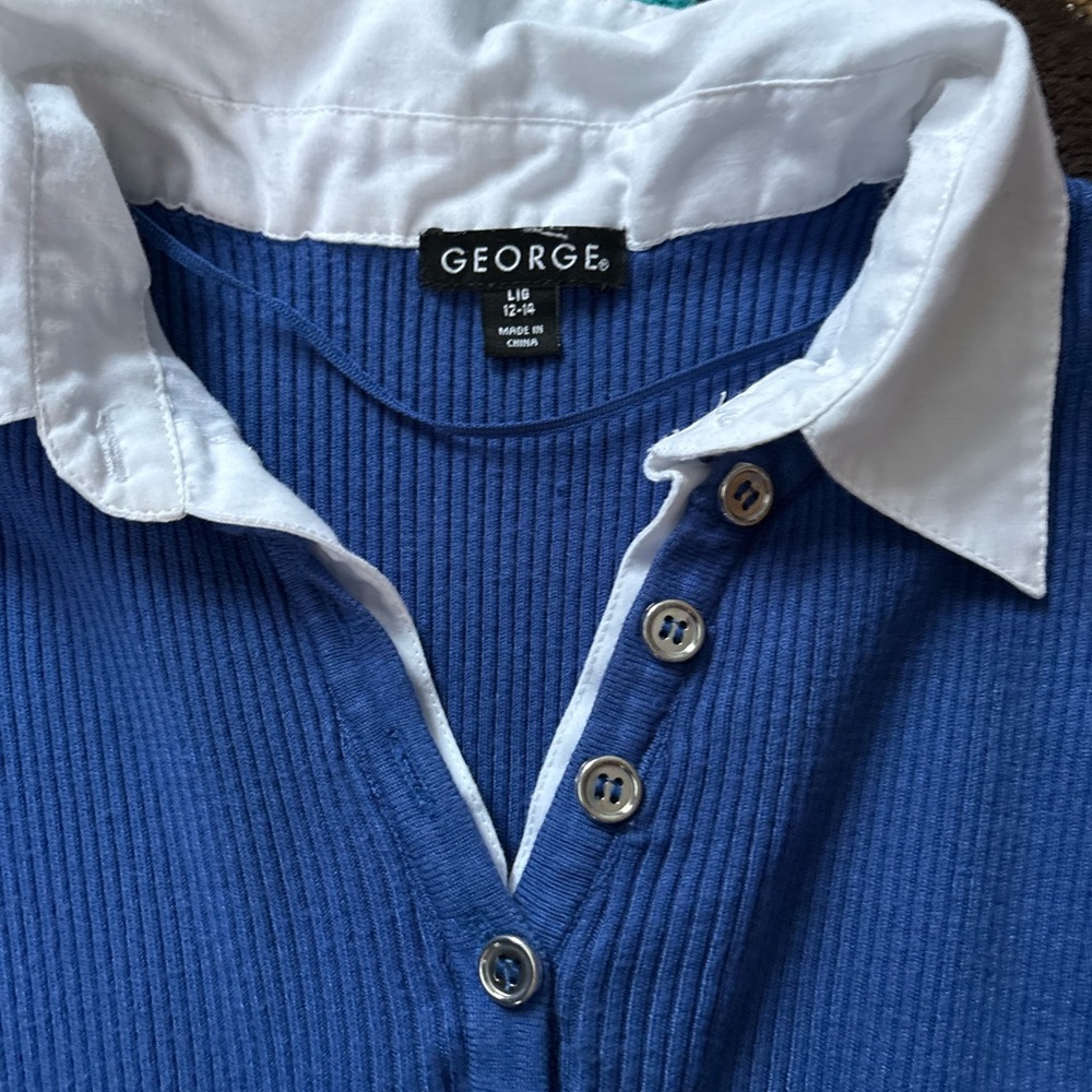 George Blue Button Down Ribbed Shirt - Picture 2 of 5